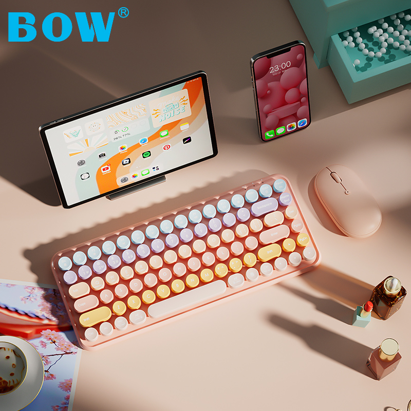 BOW K608DL charging three-mode wireless bluetooth keyboard mouse ipad tablet laptop girls office games small