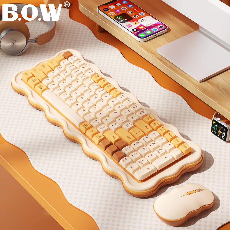 BOW MK98无线键盘鼠标套装简约静音舒适高颜值女生办公打字手感好通用