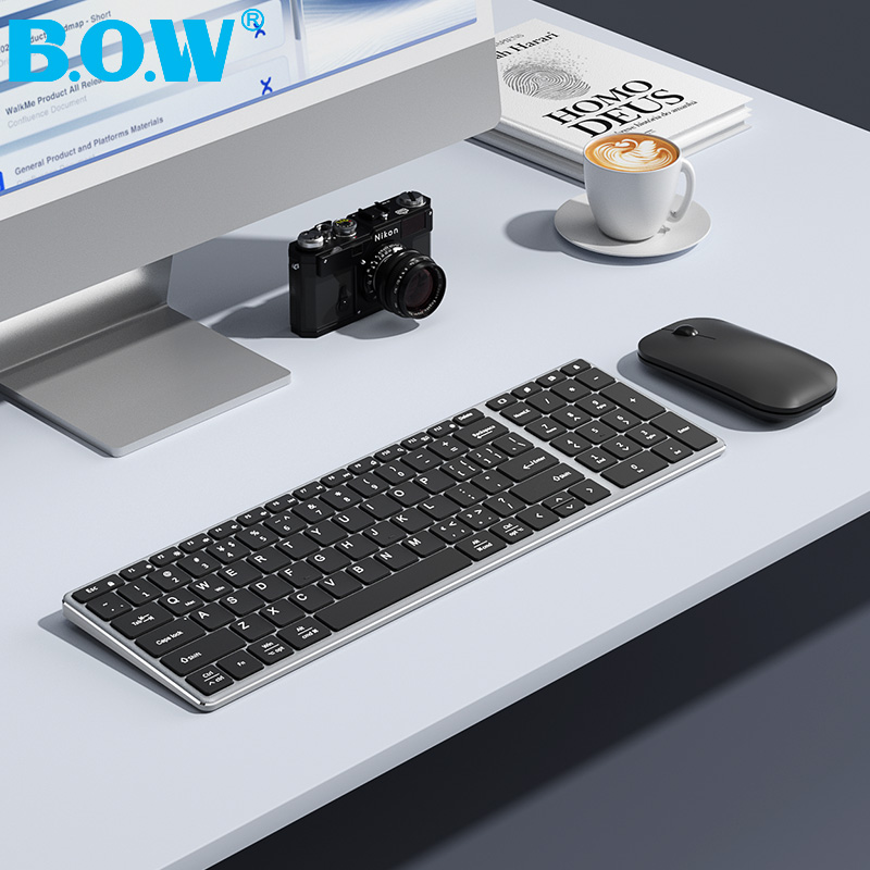 BOW HW236L-2轻薄无线键盘鼠标套装商务办公家用台式充电脑笔记本静音无声