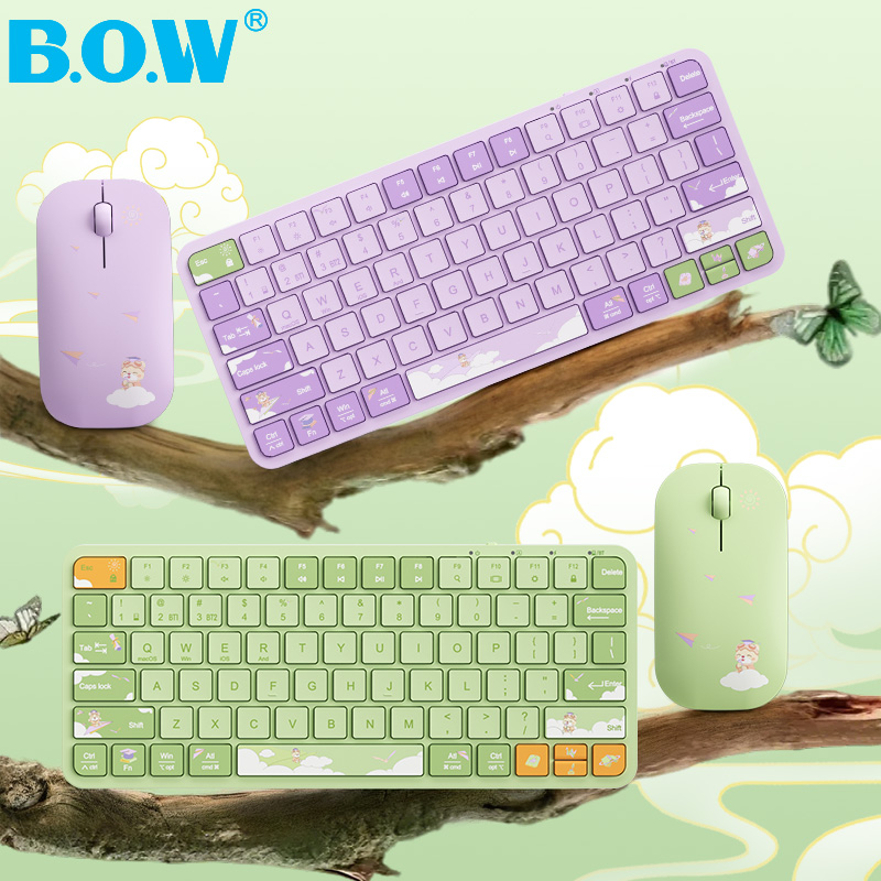 BOW Yunding Meet 79-key Dual-mode Bluetooth Wireless Keyboard and Mouse suit for Girls Office Typing Universal Silent Keyboard and Mouse suit Gift