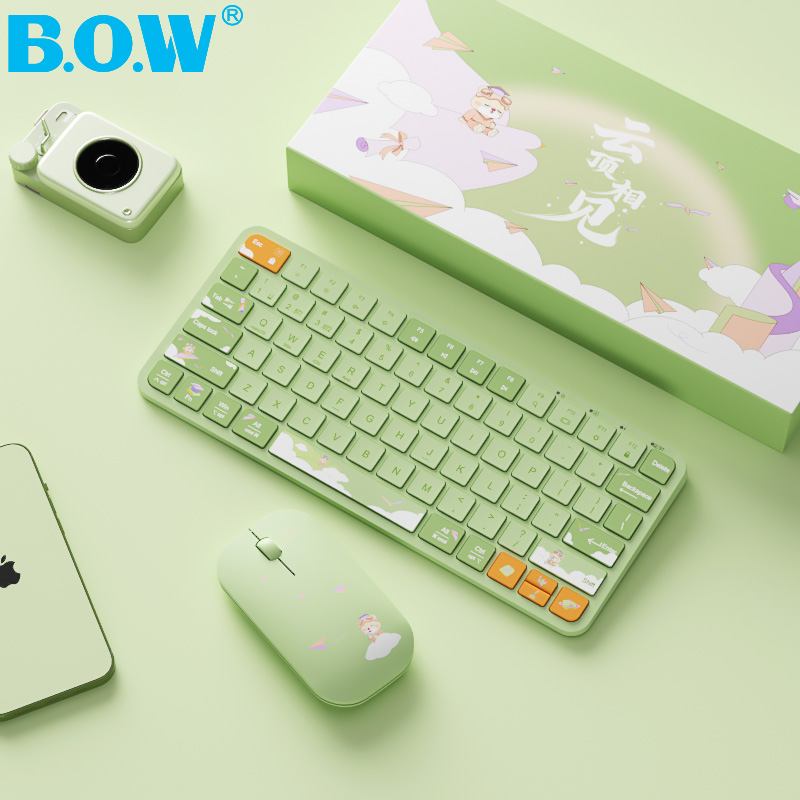 BOW Yunding Meet 79-key Dual-mode Bluetooth Wireless Keyboard and Mouse suit for Girls Office Typing Universal Silent Keyboard and Mouse suit Gift