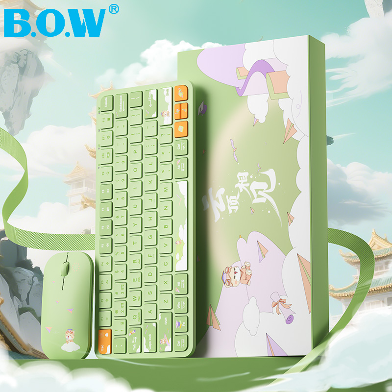 BOW Yunding Meet 79-key Dual-mode Bluetooth Wireless Keyboard and Mouse suit for Girls Office Typing Universal Silent Keyboard and Mouse suit Gift